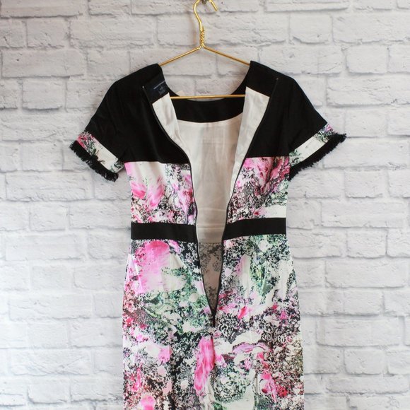 NWT! French Connection Black Mineral Pool Print Fringe Hem Mini Dress Size M - Picture 6 of 8